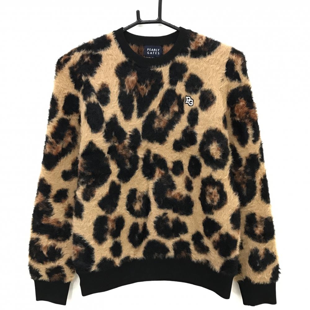 超美品】パーリーゲイツ セーター ベージュ×黒 レオパード ニット