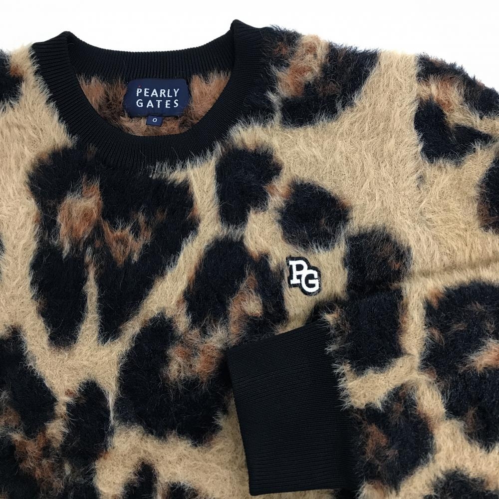 PEARLY GATES 光栓34レオパード柄セーター6/XL 黒 新品タグ付き 超美品】パーリーゲイツ セーター ベージュ×黒 レオパード ニット