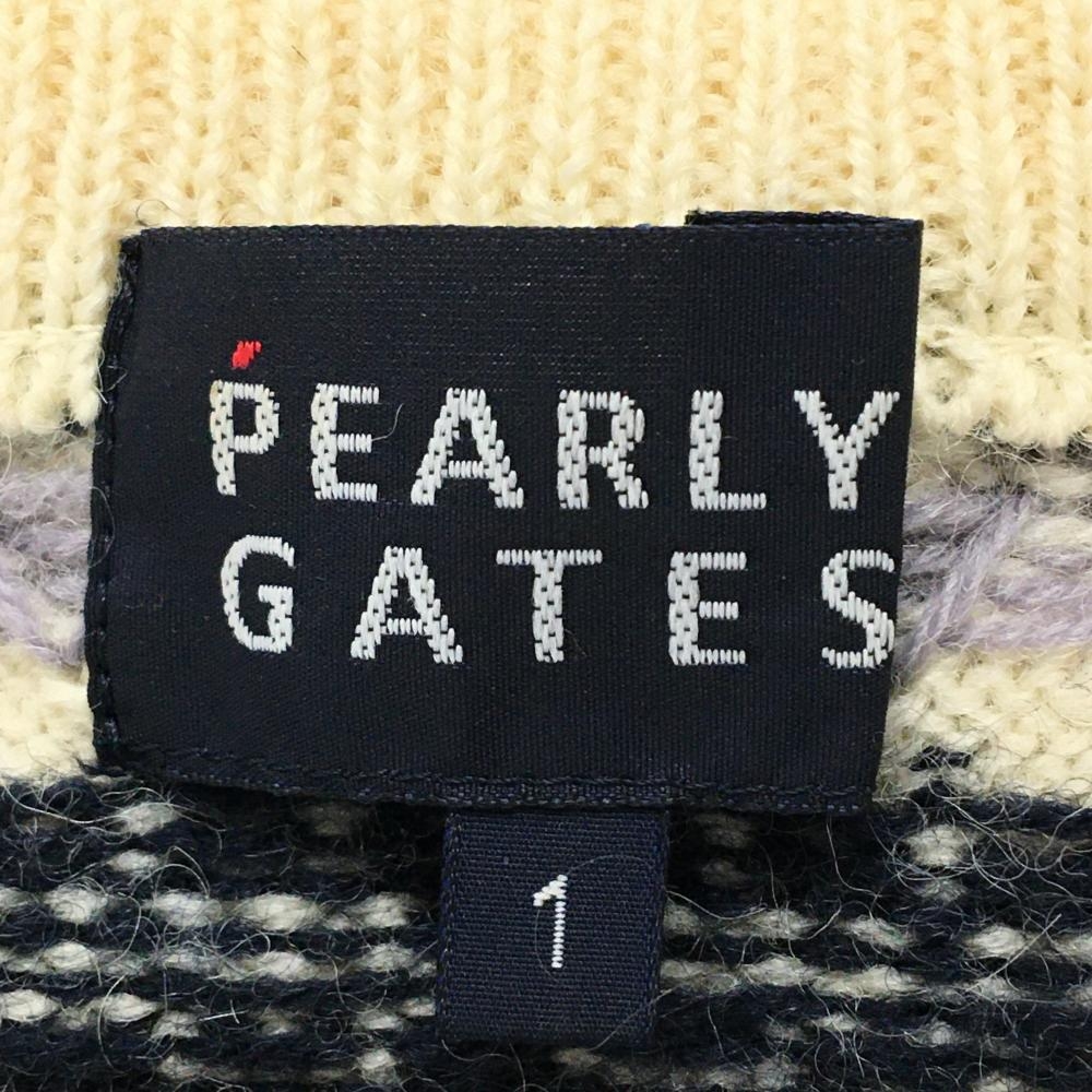 美品】パーリーゲイツ セーター 白×ネイビー 総柄 アルパカ混 エルボー