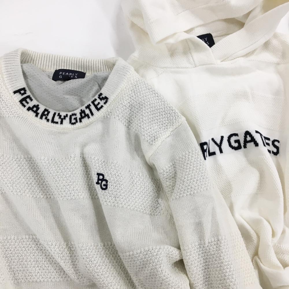 美品】パーリーゲイツ 3WAYツインセーター 白 ニット ボーダー編み