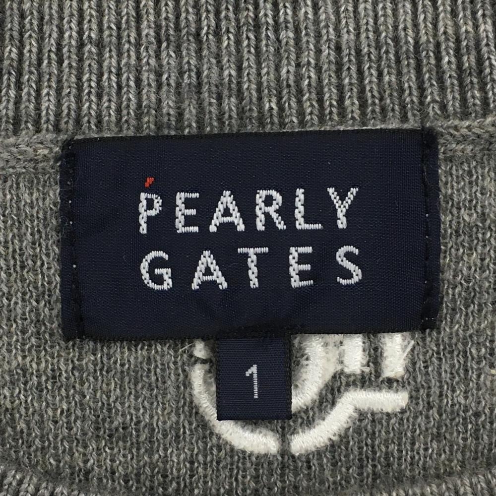 【パーリーゲイツ】美品 ニットセーター ニコちゃん グレー 1 レディース 美品】パーリーゲイツ セーター グレー×白 ロゴ総柄 ニコちゃん