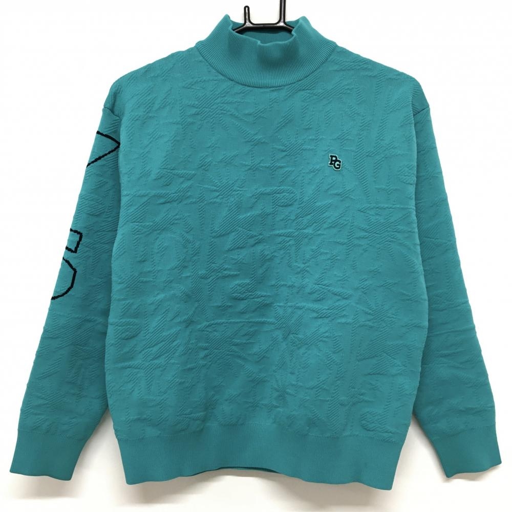 【超美品】パーリーゲイツ ハイネックセーター ブルーグリーン 総柄編み ニット レディース 0(S) ゴルフウェア 2024年モデル PEARLY GATES