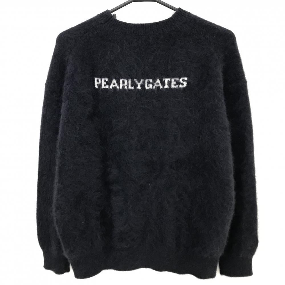 超美品】パーリーゲイツ セーター ネイビー バックロゴ白 ウール混  