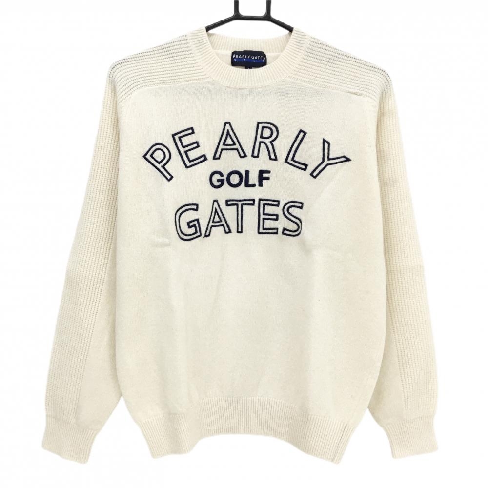 美品】パーリーゲイツ セーター アイボリー×ネイビー フロントロゴ
