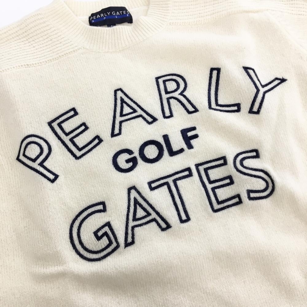 美品】パーリーゲイツ セーター アイボリー×ネイビー フロントロゴ