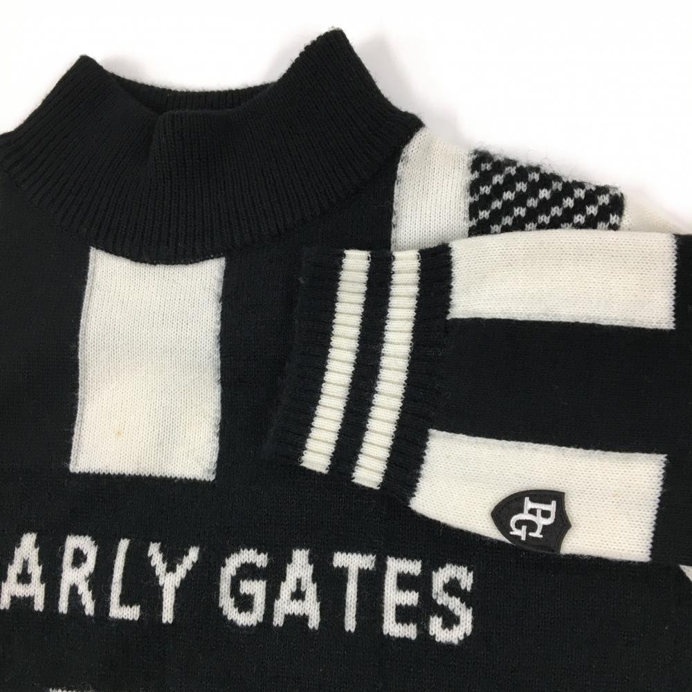 美品】パーリーゲイツ ハイネックセーター 白×黒 チェック ニット 羊毛
