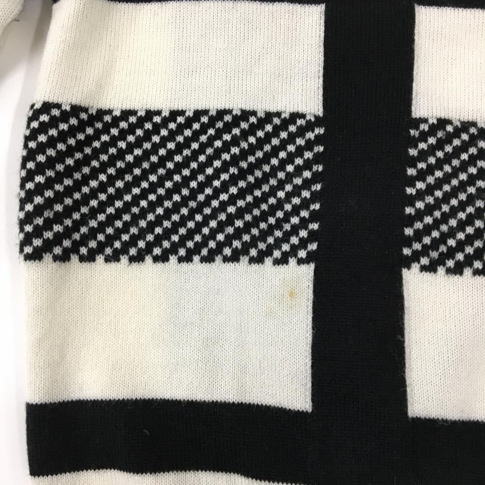 美品】パーリーゲイツ ハイネックセーター 白×黒 チェック ニット 羊毛
