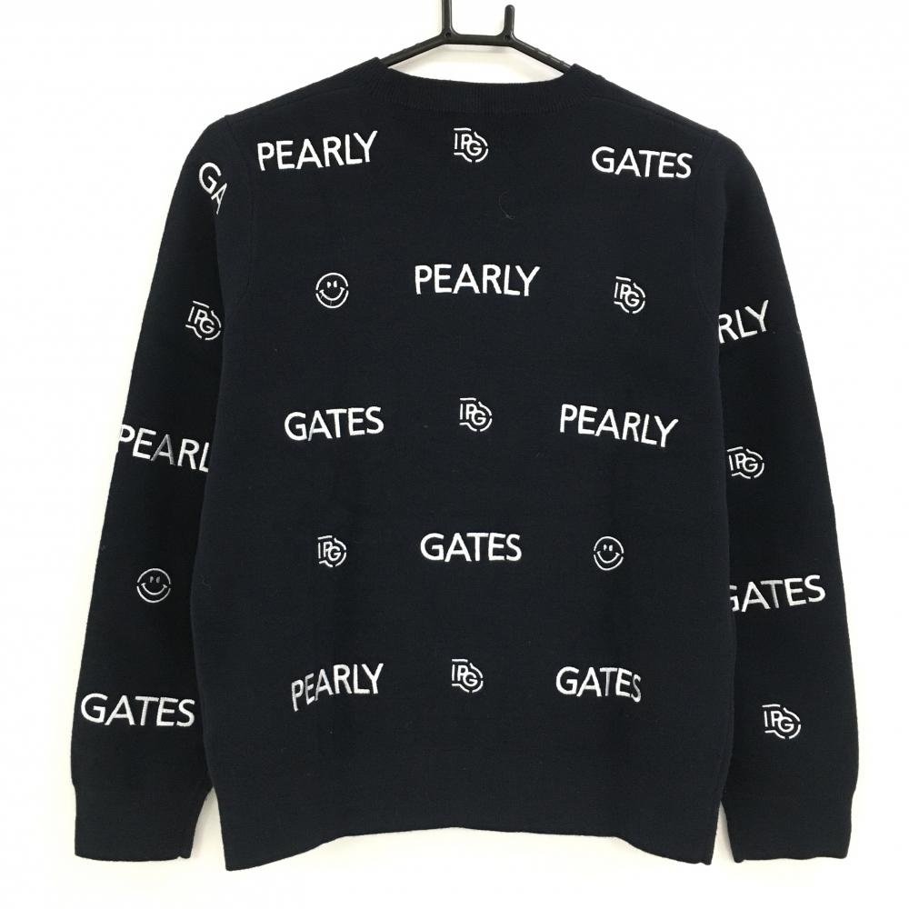 PEARLY GATES パーリーゲイツ　ボーダー　ニコちゃん　ニット　メンズ 美品】パーリーゲイツ セーター ネイビー×白 ロゴ刺しゅう ニコちゃん