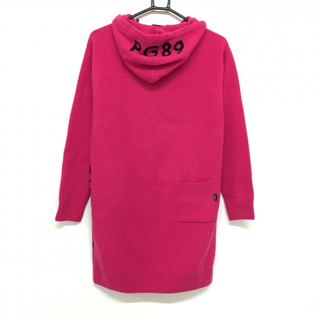 美品】パーリーゲイツ ニットワンピース ピンク×ネイビー フード付