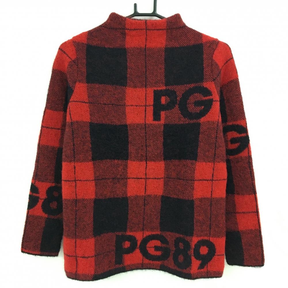 【超美品】パーリーゲイツ セーター レッド×黒 チェック モヘヤ混 ニット  レディース 0(S) ゴルフウェア PEARLY GATES
