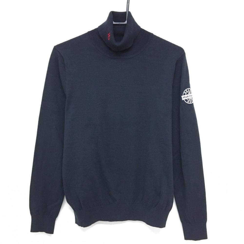 【新品】パーリーゲイツ タートルネックセーター ネイビー 後裾ロゴ コットン混 ニット レディース 2(L) ゴルフウェア PEARLY GATES