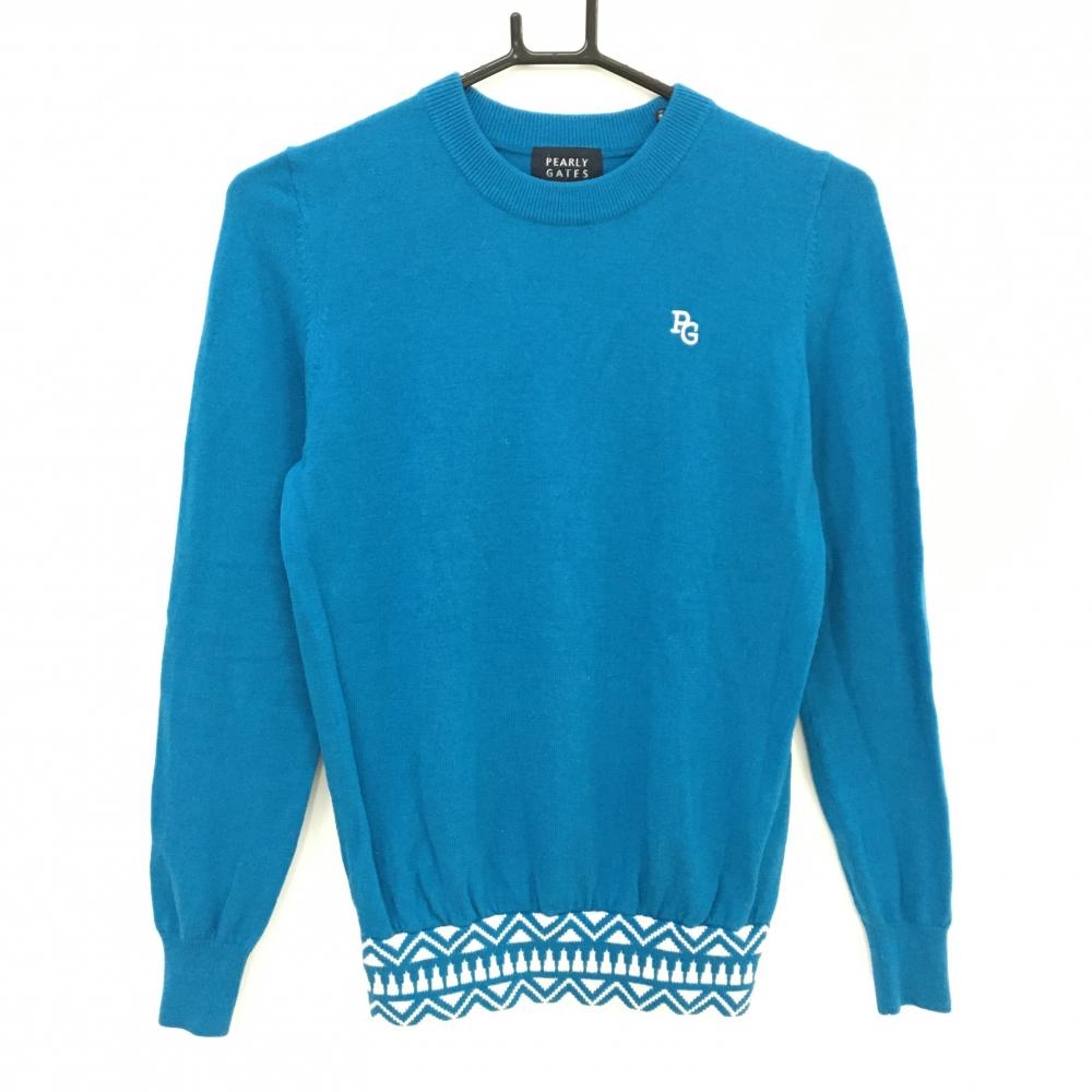美品　パーリーゲイツ　現行　ドライバーズニット　ワッフル　ストレッチ　袖ロゴ　青 中古 メンズ パーリーゲイツ PEARLY GATES セーター 4(M) 青 長袖