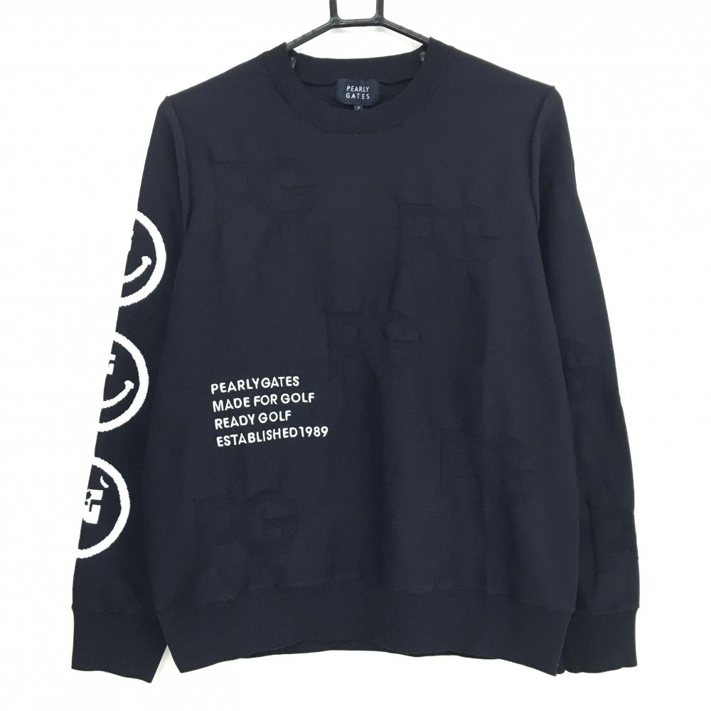【新品】パーリーゲイツ セーター ネイビー×白 袖ニコちゃん スマイル ニット  レディース 2(L) ゴルフウェア 2025年モデル PEARLY GATES