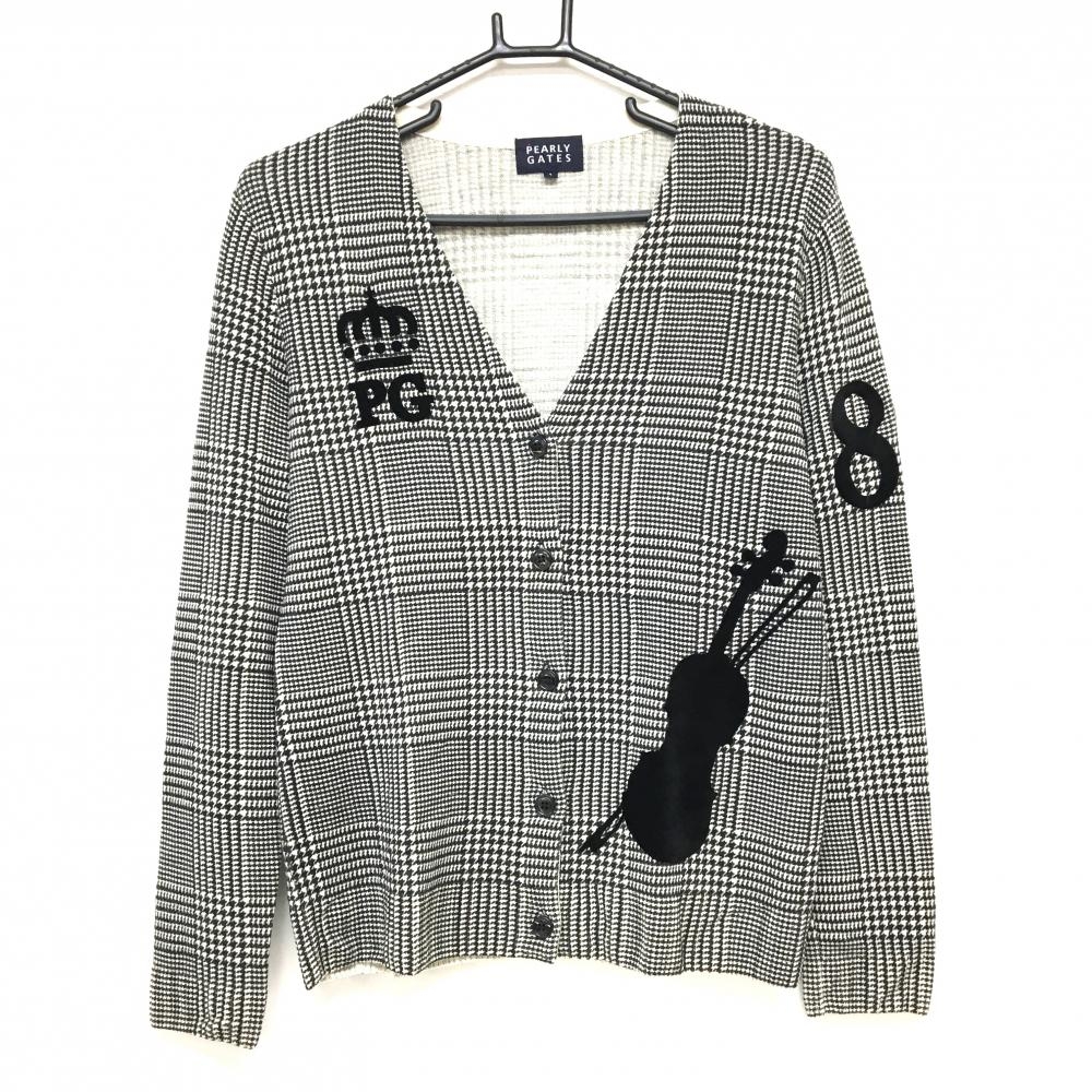 【超美品】パーリーゲイツ ニットカーディガン 黒×ライトベージュ グレンチェック  レディース 1(M) ゴルフウェア PEARLY GATES