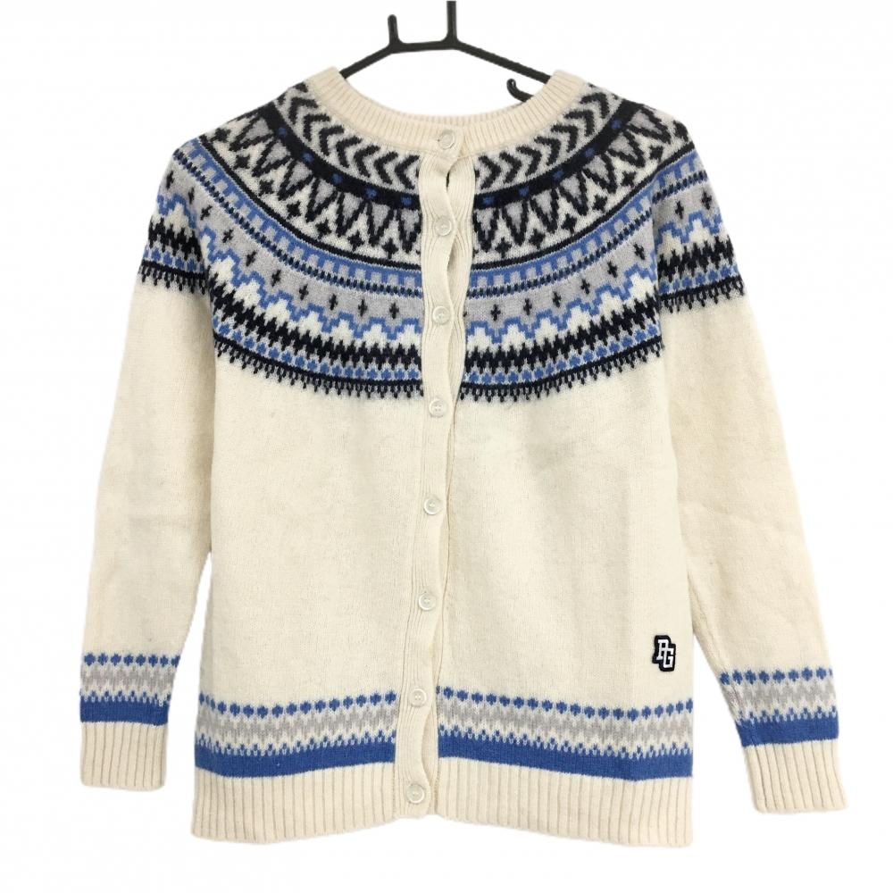 パーリーゲイツ カーディガン アイボリー×ネイビー×ライトブルー 一部柄 ウール混 ニット レディース 1(M) ゴルフウェア PEARLY GATES