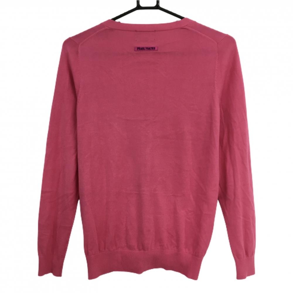 美品】パーリーゲイツ ニットカーディガン ピンク ロゴネイビー