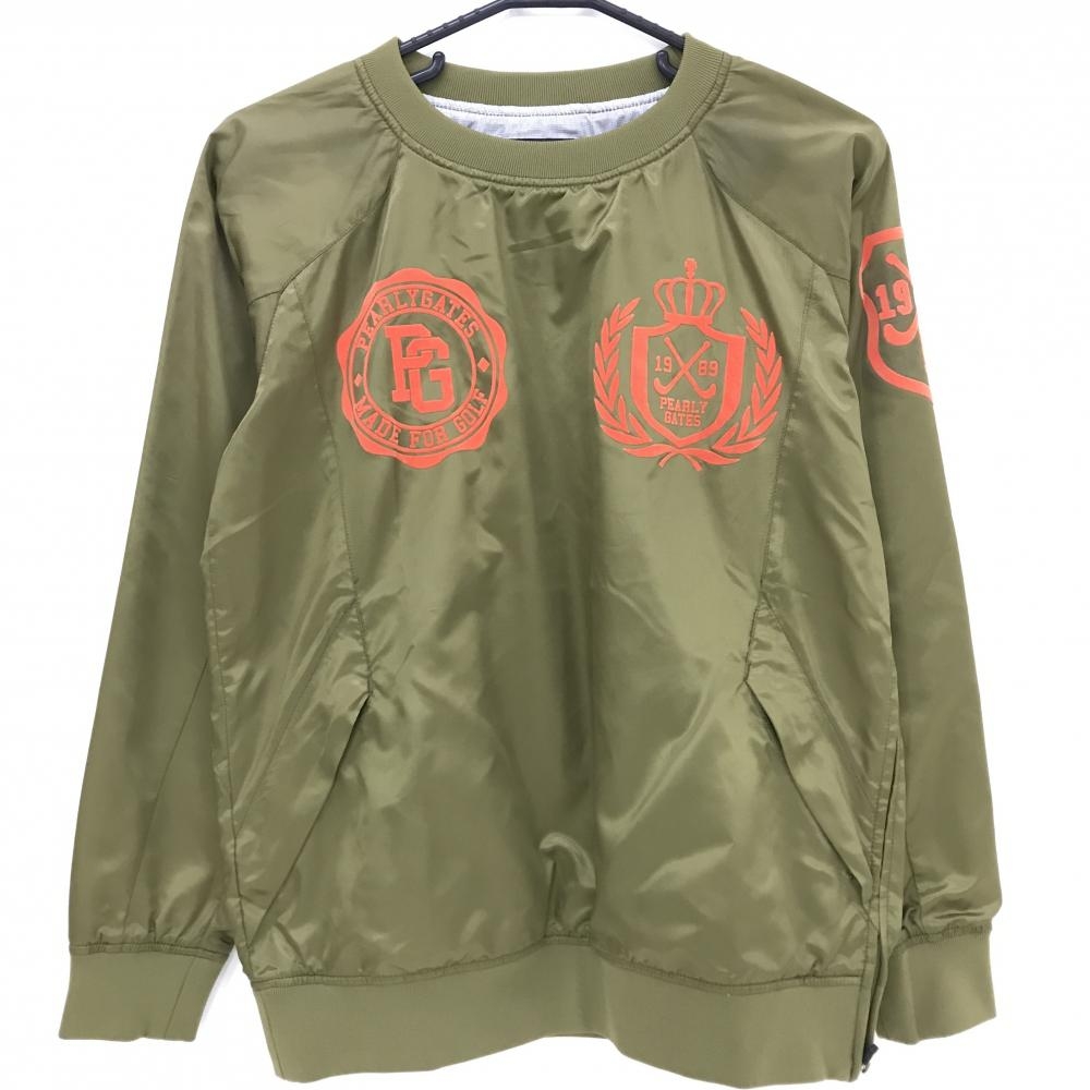 超美品】パーリーゲイツ スニード カーキ×オレンジ エンブレム柄 蓄熱