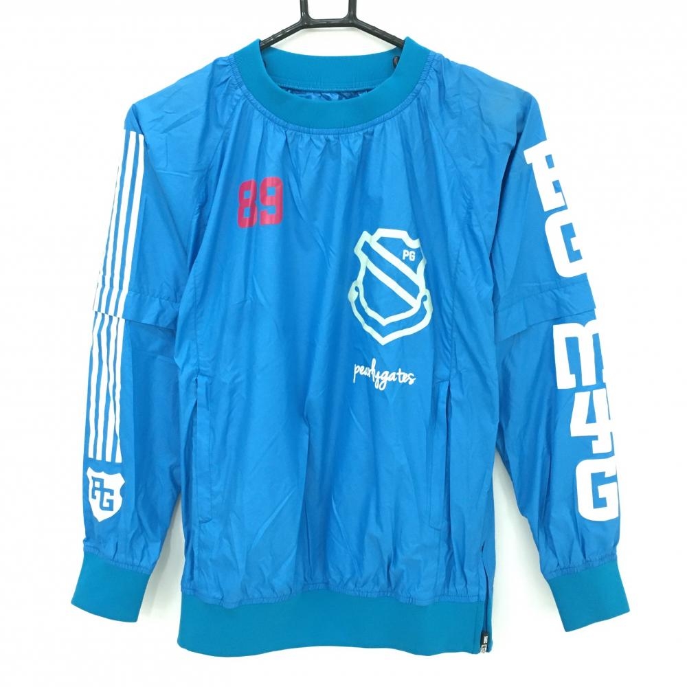 極美品　パーリーゲイツ　リバーシブル　2way　スニード　シルバー　ブルー　ボア 美品】パーリーゲイツ 2WAYスニード ブルー系×白 袖着脱可 薄手 ロゴ