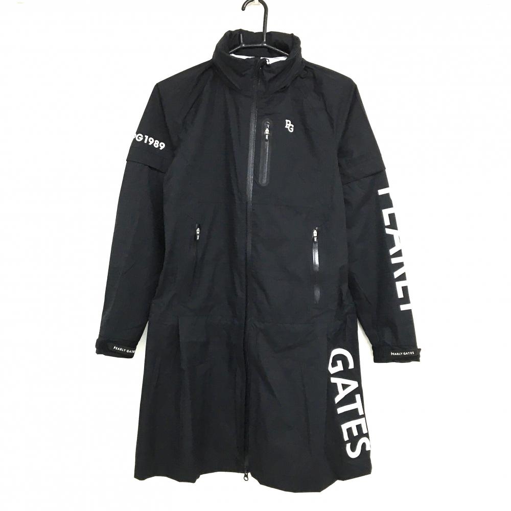 【新品】パーリーゲイツ 2WAYレインワンピース 黒×白 総柄地模様 フード収納可 袖着脱可 レディース 0(S) ゴルフウェア PEARLY GATES