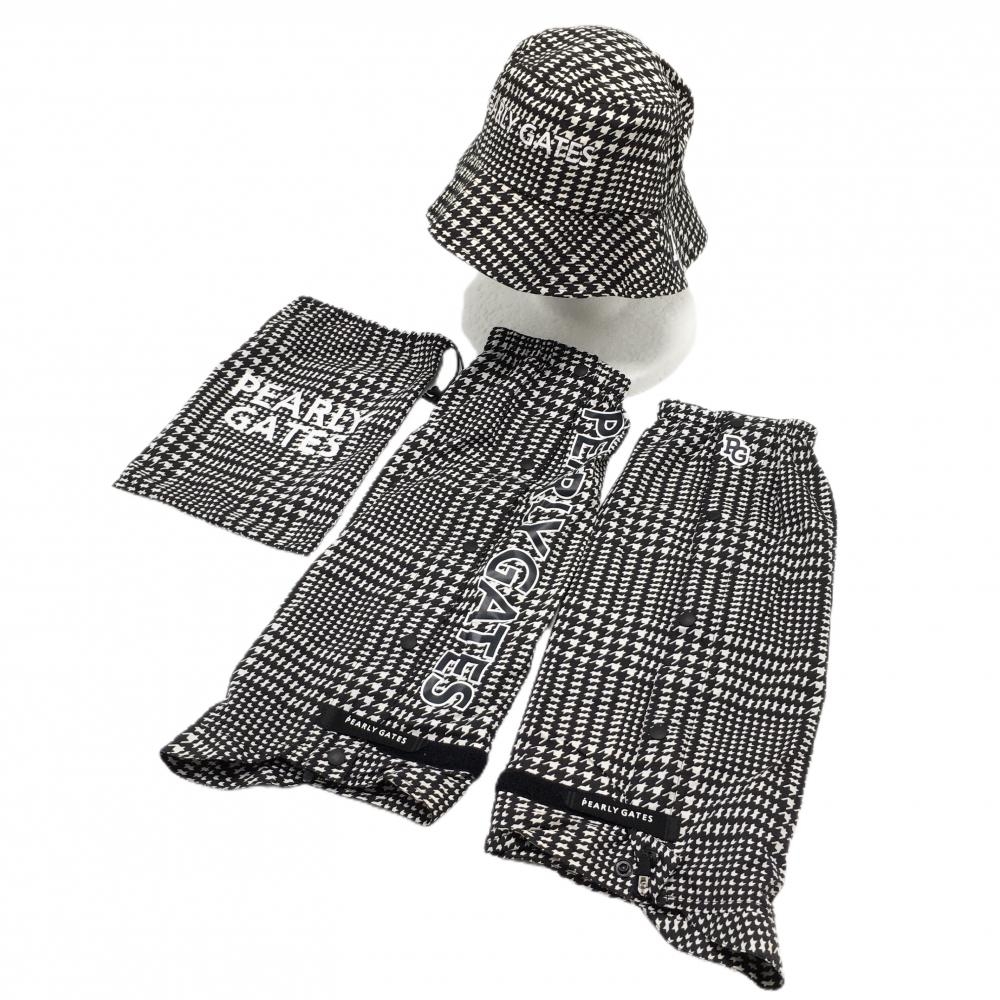 【美品】パーリーゲイツ レイン2点セット(レインハット×レッグカバー) 黒×白  レディース FR ゴルフウェア PEARLY GATES