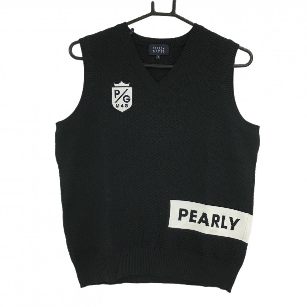 超美品】パーリーゲイツ ニットベスト 黒×白 地模様 Vネック