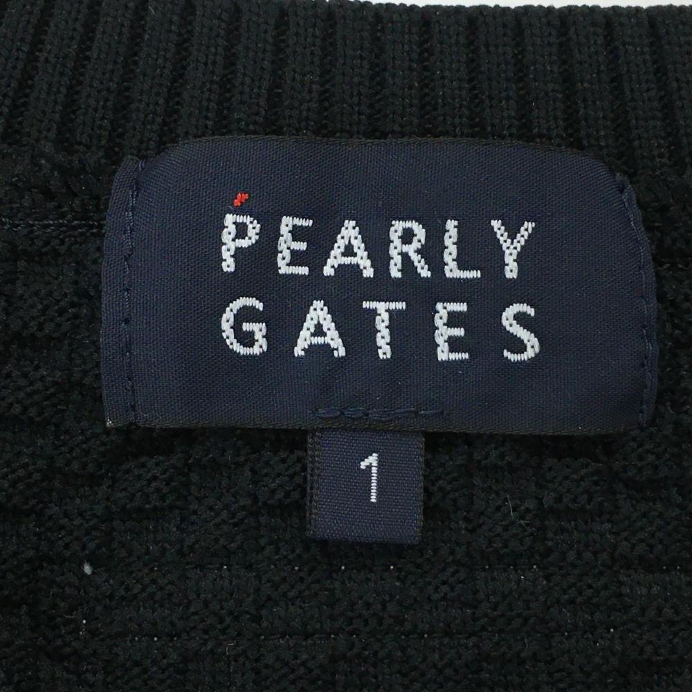 超美品】パーリーゲイツ ニットベスト 黒×白 地模様 Vネック