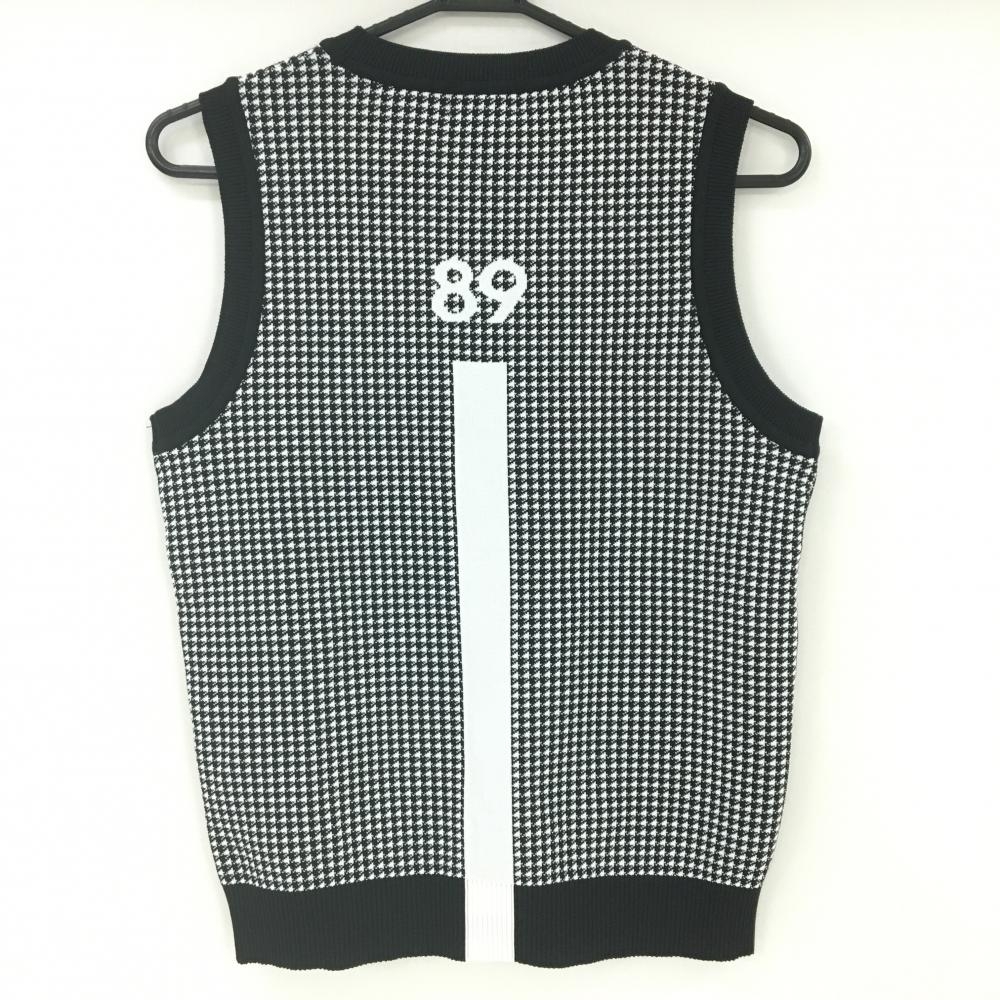 超美品】パーリーゲイツ ニットベスト 黒×白 総柄 Vネック ロゴ