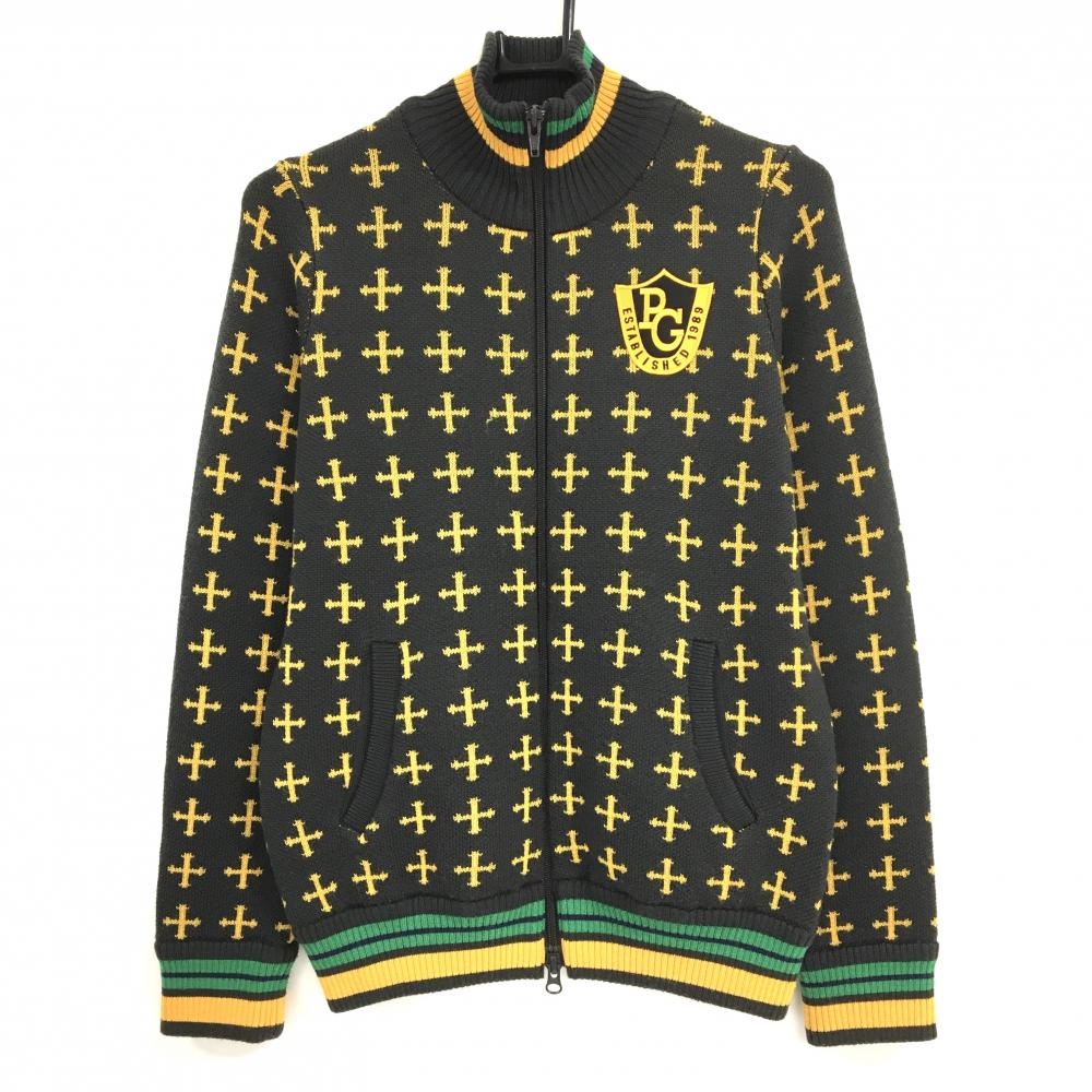 【美品】パーリーゲイツ ニットジャケット ブラウン×オレンジ クロス総柄 ウール100% レディース 1(M) ゴルフウェア PEARLY GATES