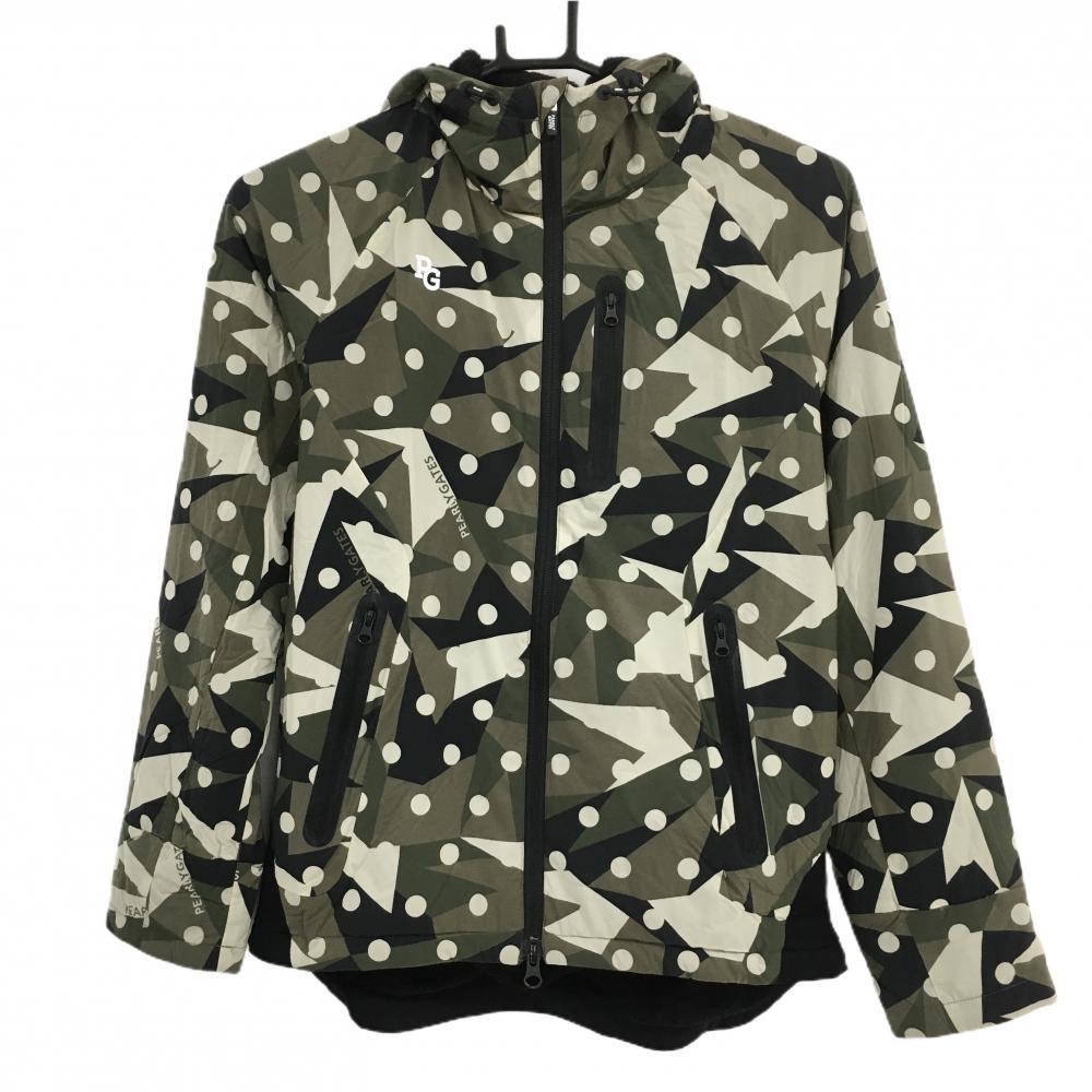 【美品】パーリーゲイツ ジップパーカー グリーン系×ベージュ カモフラ調 迷彩 裏起毛 ドット レディース 0(S) ゴルフウェア PEARLY GATES