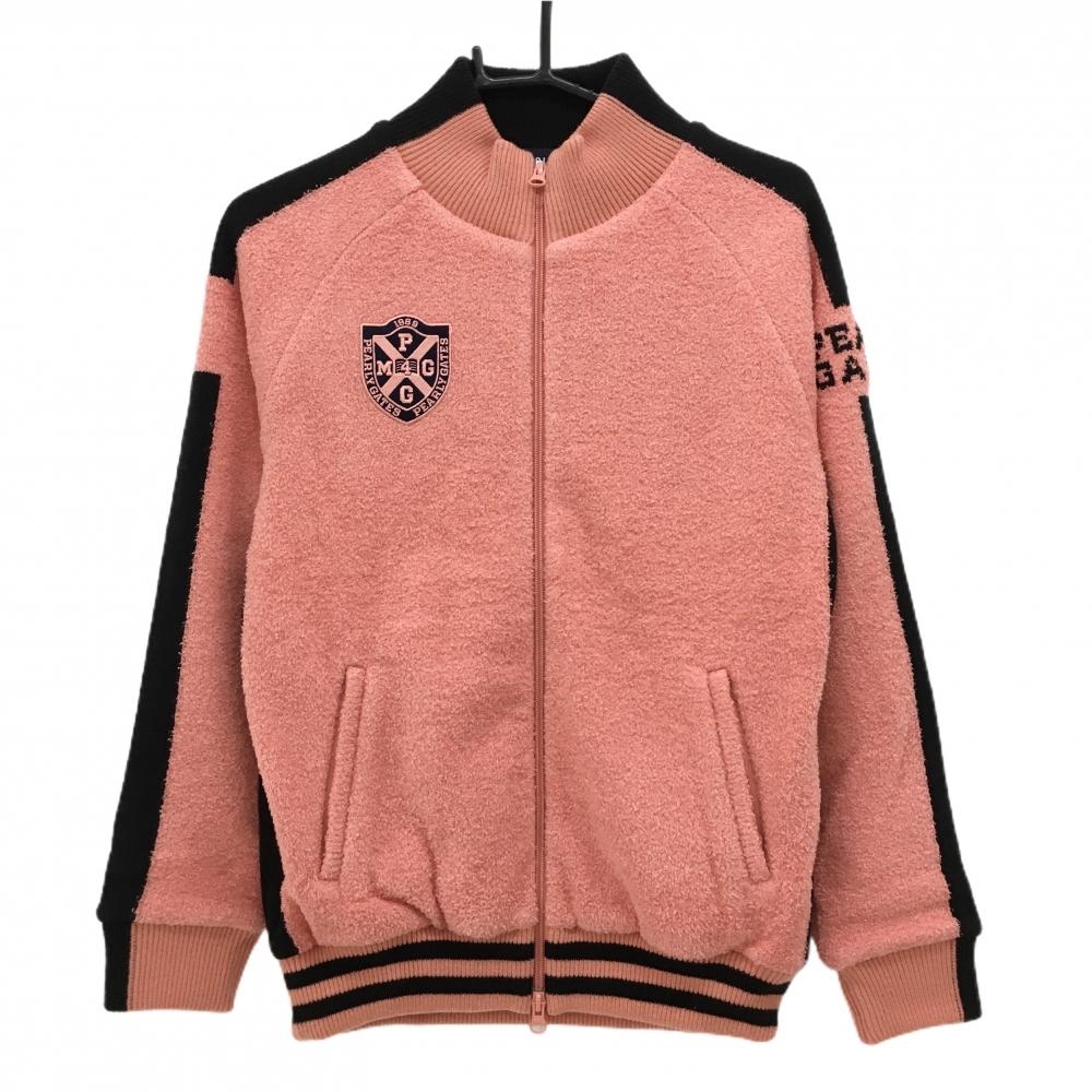 【新品】パーリーゲイツ ニットジャケット ピンク系×黒 裏地メッシュ コットン混 レディース 1(M) ゴルフウェア PEARLY GATES