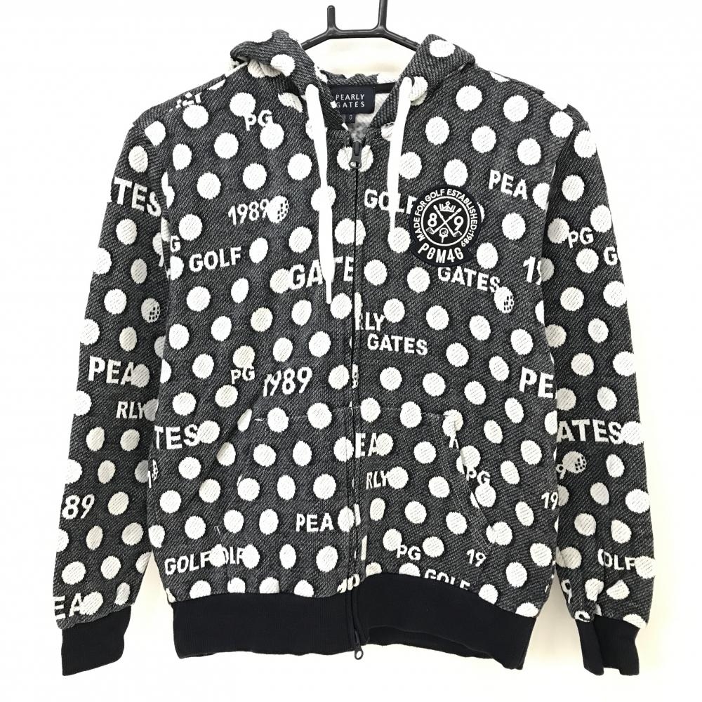 美品】パーリーゲイツ ジップパーカー ネイビー×白 ドット 裏起毛 ロゴ