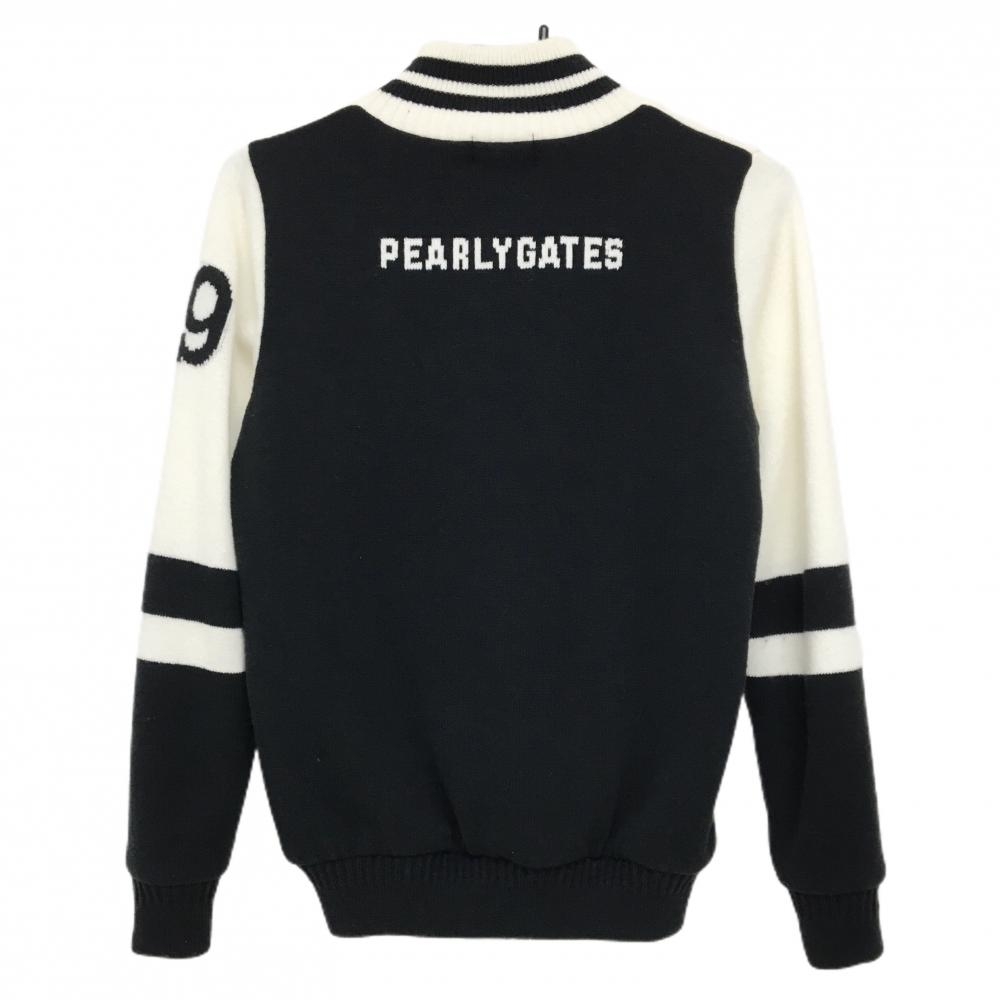 美品】パーリーゲイツ ニットジャケット 白×黒 ウール混 メッシュ裏地  