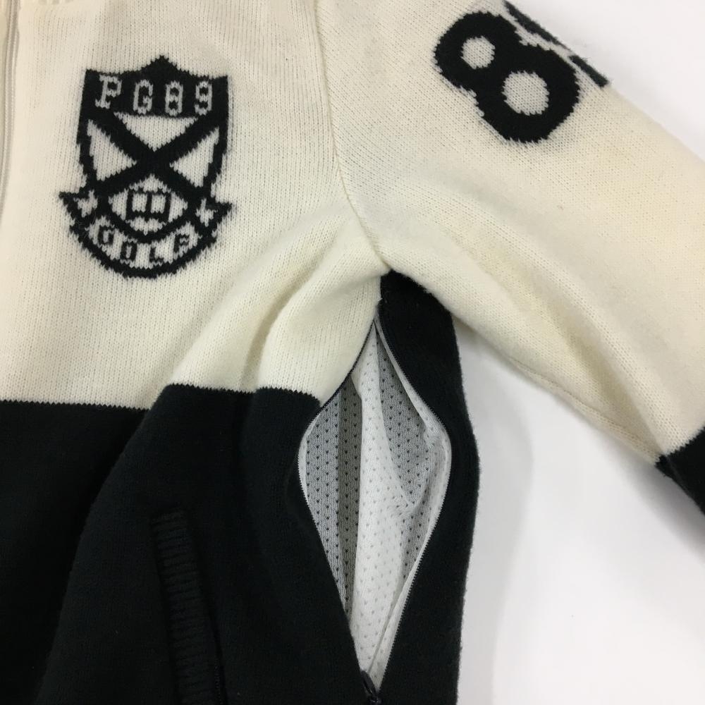 美品】パーリーゲイツ ニットジャケット 白×黒 ウール混 メッシュ裏地  