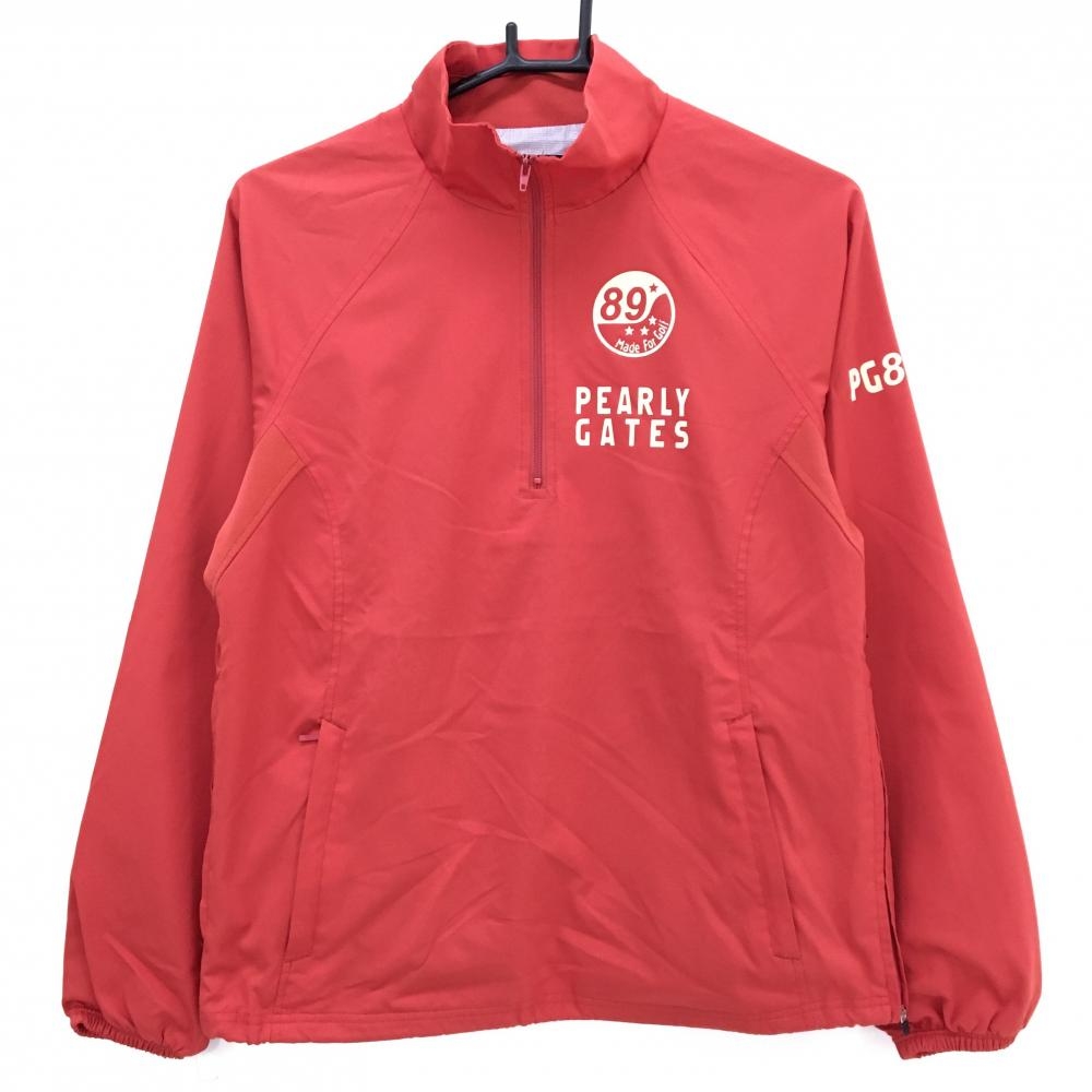 【美品】パーリーゲイツ ブルゾン レッド系×ベージュ フロッキープリント　ハーフジップ レディース 1(M) ゴルフウェア PEARLY GATES
