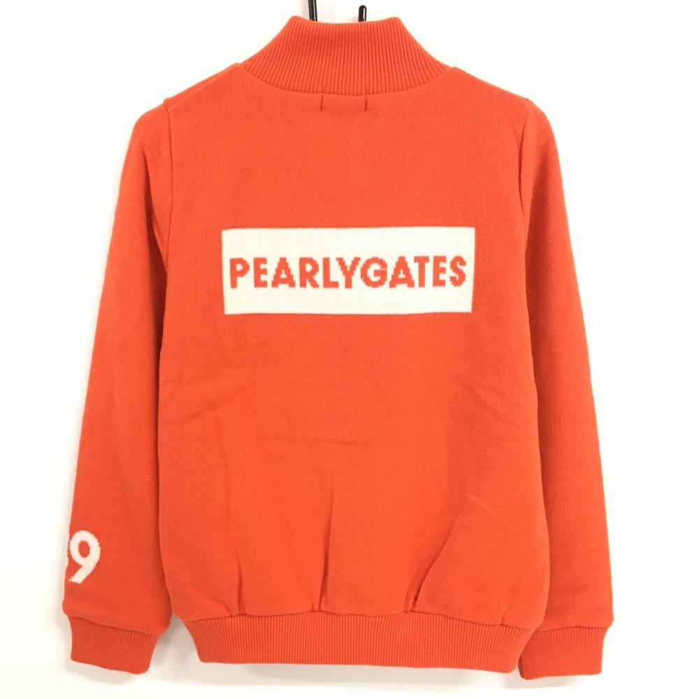 新品】パーリーゲイツ ニットジャケット オレンジ×白 バックロゴ 裏地