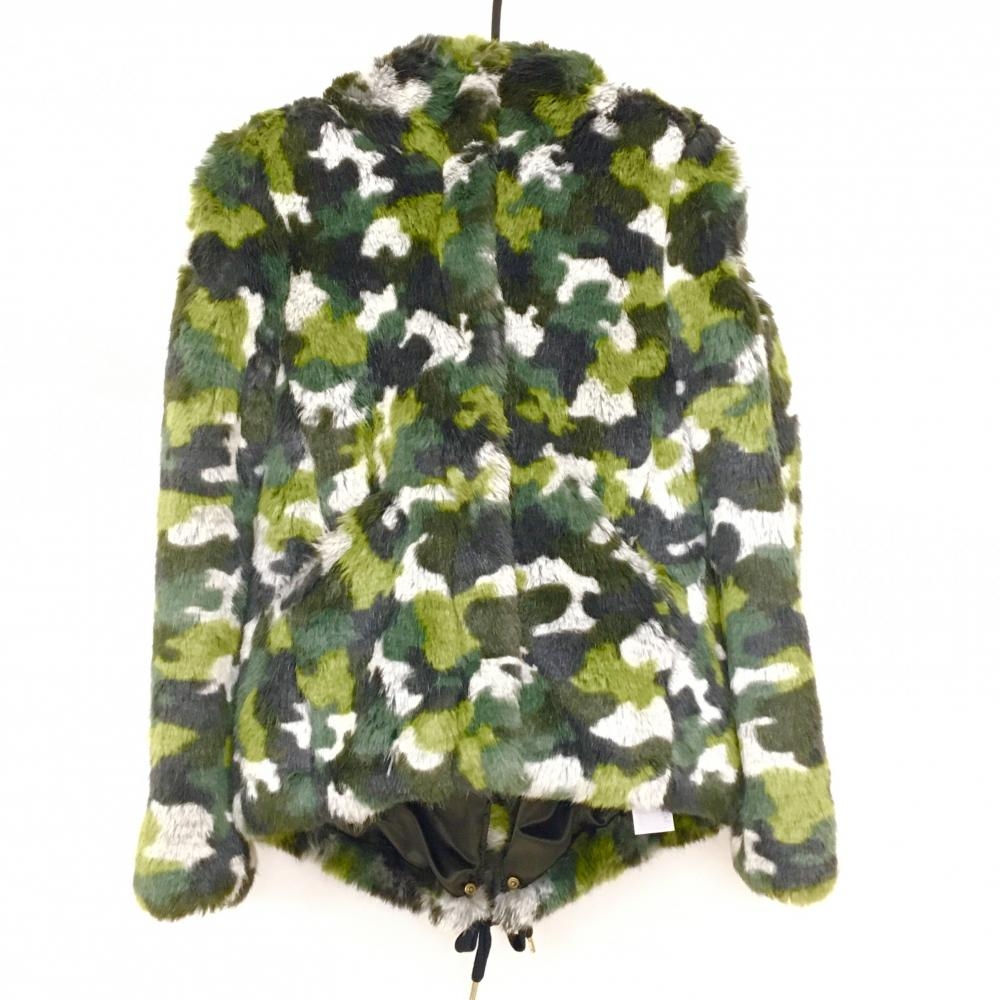 【美品】パーリーゲイツ ファージャケット グリーン×カーキ カモフラ風 裏地付き  レディース 1(M) ゴルフウェア PEARLY GATES