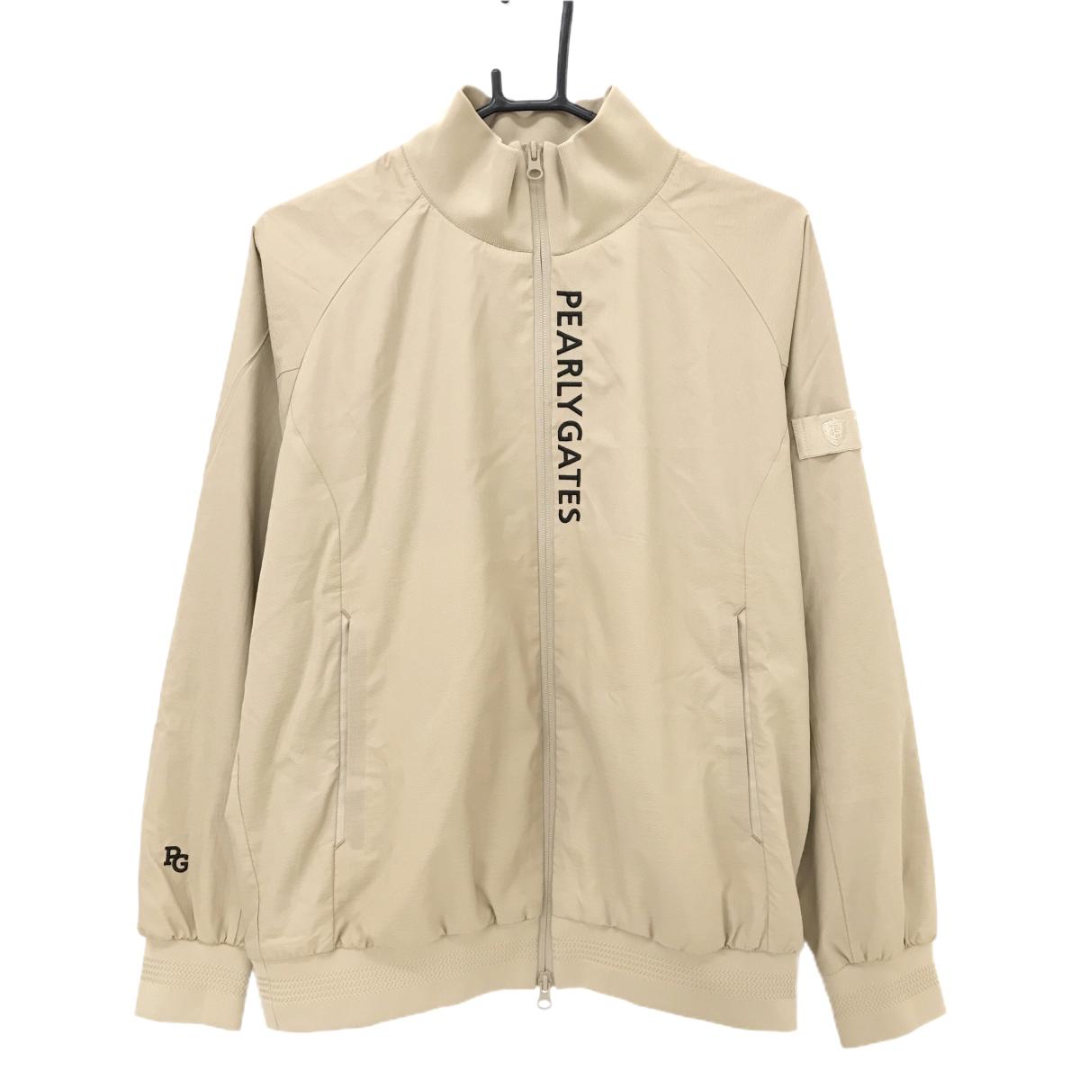 【美品】パーリーゲイツ ジャケットブルゾン ベージュ 地模様 蓄熱裏地 ロゴ刺しゅう  レディース 2(L) ゴルフウェア PEARLY GATES