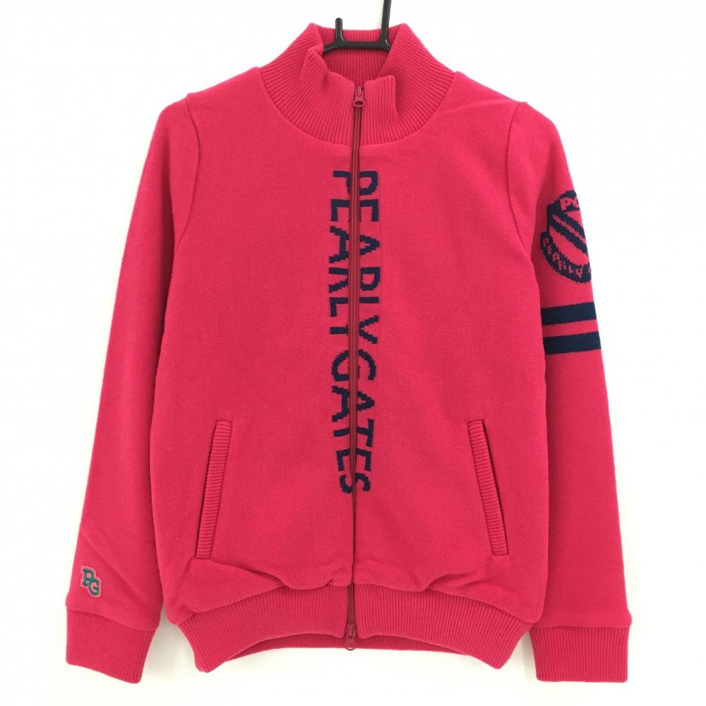 【新品】パーリーゲイツ ニットジャケット ピンク×ネイビー 裏地付き ジップロゴライン  レディース 1(M) ゴルフウェア PEARLY GATES
