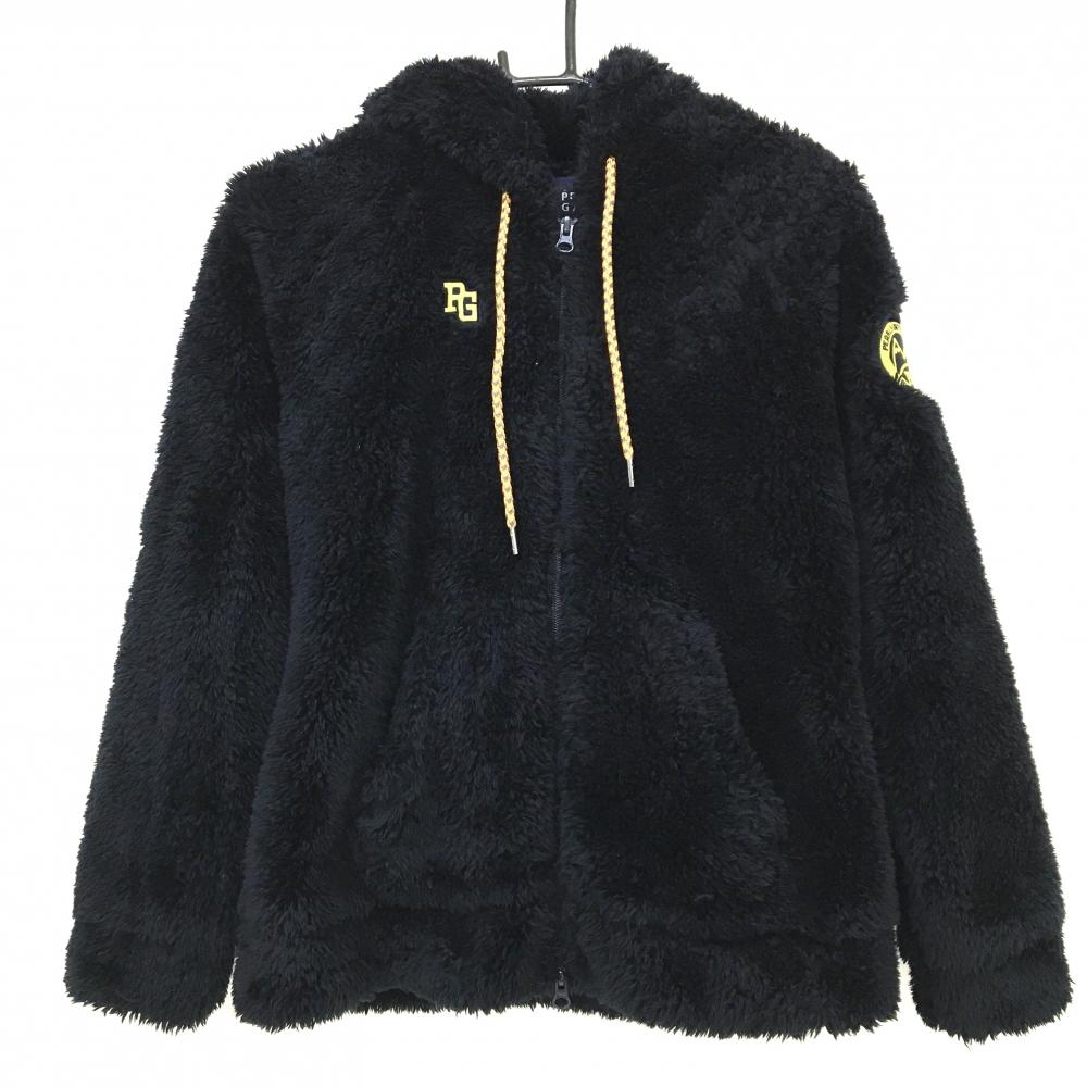 【美品】パーリーゲイツ ボアジップパーカー ダークネイビー ワッペン 裏地微起毛 ブルゾン レディース 1(M) ゴルフウェア PEARLY GATES