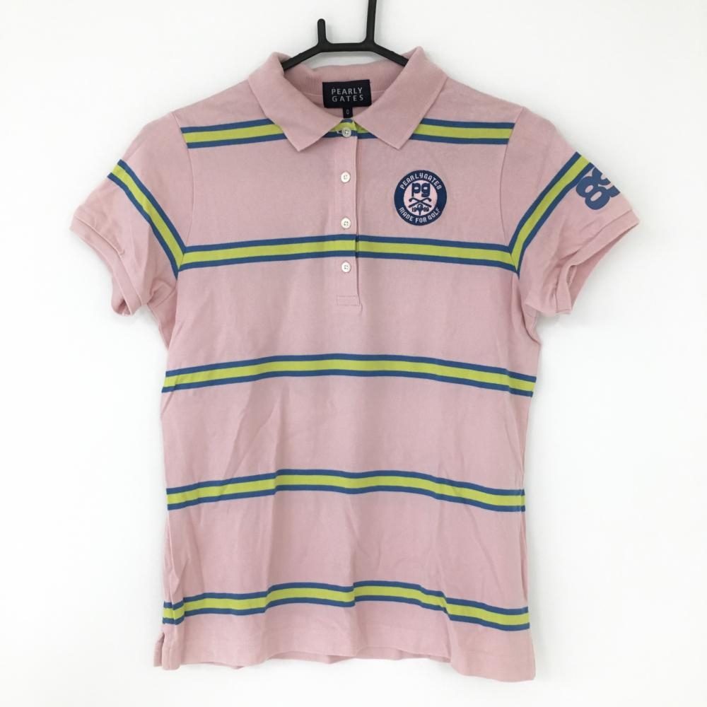 【美品】パーリーゲイツ 半袖ポロシャツ ピンク×ブルー ボーダー  レディース 0(S) ゴルフウェア PEARLY GATES 画像