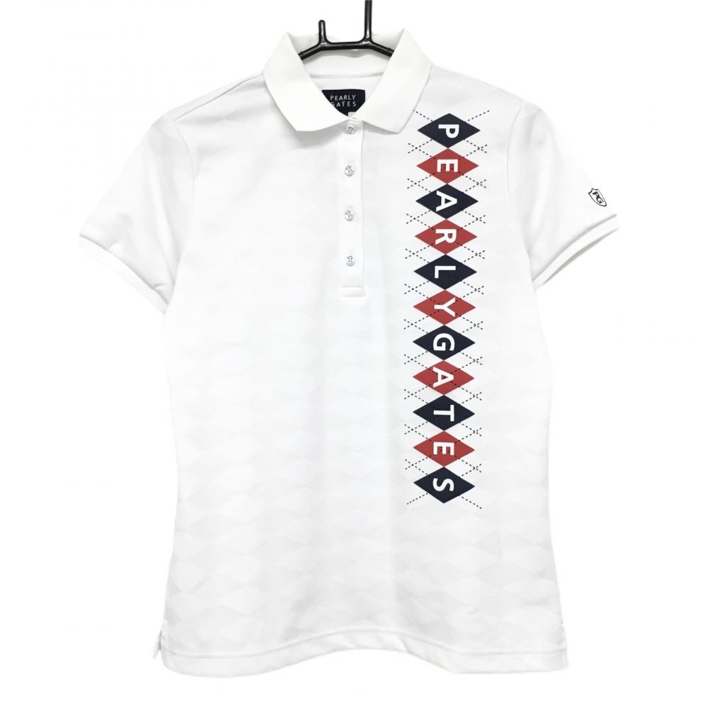 超美品】パーリーゲイツ 半袖ポロシャツ 白×レッド アーガイル柄織生地