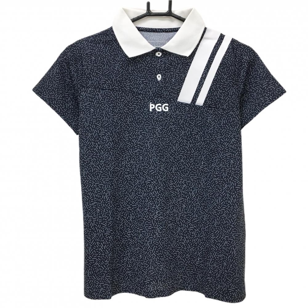 パーリーゲイツ 半袖ポロシャツ 白×ネイビー ニコちゃん・ロゴ総柄