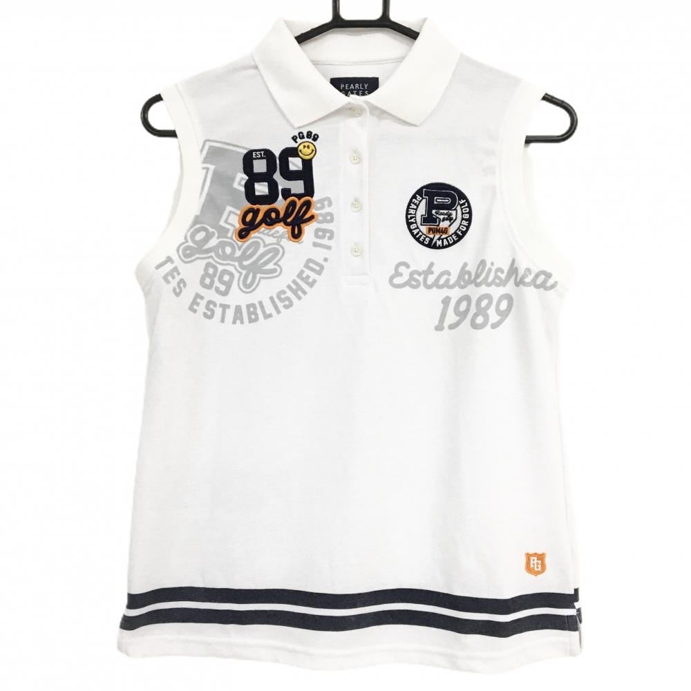 PEARLYGATES パーリーゲイツ スマイル ポロシャツ ニコちゃん パーリーゲイツ ノースリーブポロシャツ 白×ネイビー ニコちゃん
