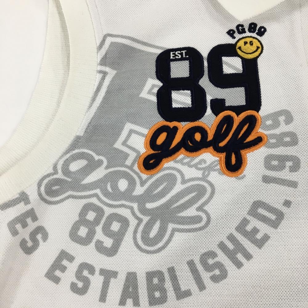 パーリーゲイツ ノースリーブポロシャツ 白×ネイビー ニコちゃん