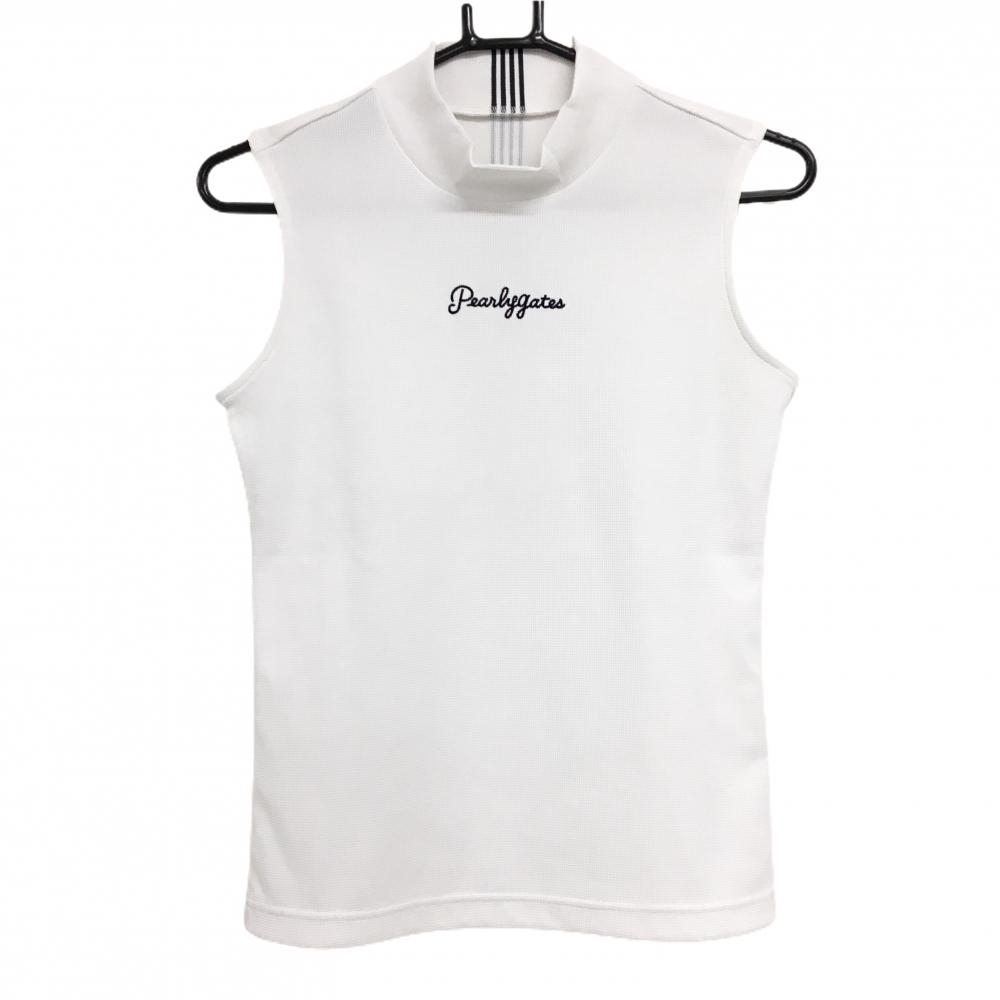 【超美品】パーリーゲイツ ノースリーブハイネックシャツ 白×ネイビー 胸ロゴ レディース 00(XS) ゴルフウェア 2023年モデル PEARLY GATES