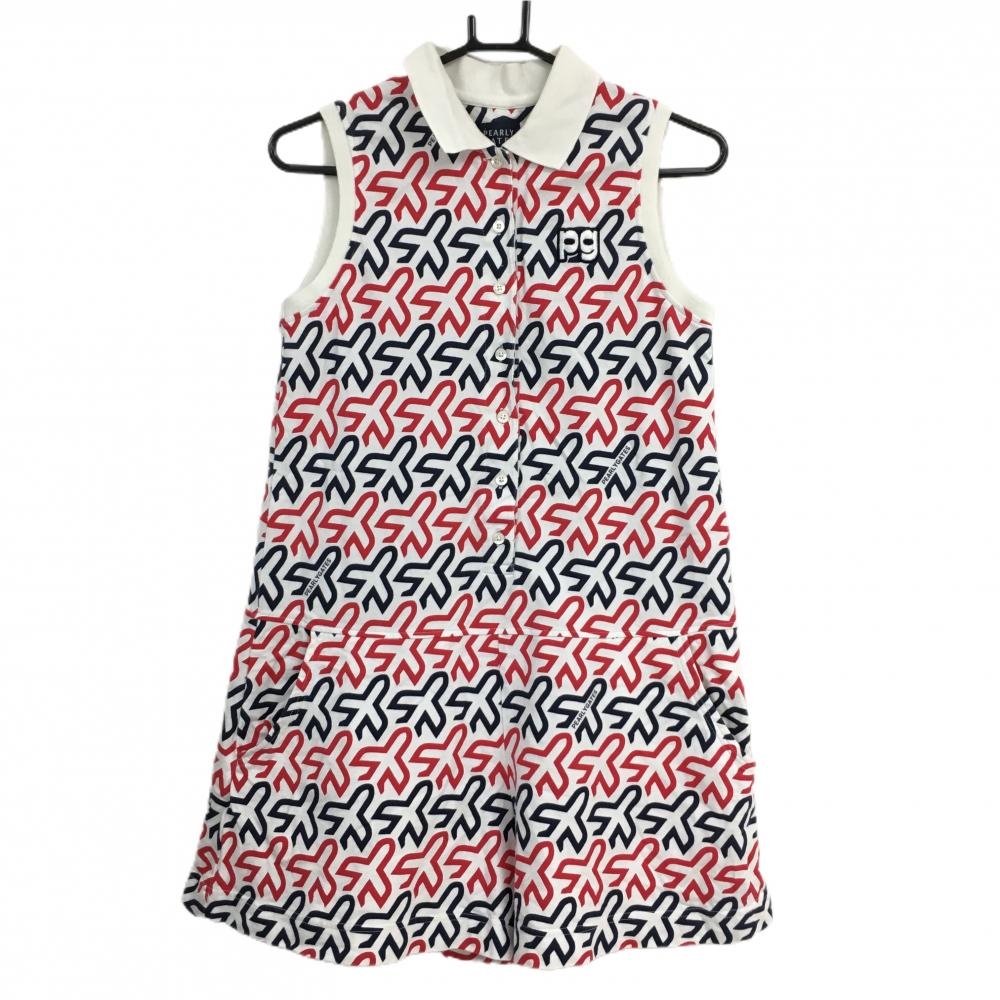 パーリーゲイツ ノースリーブオールインワン 白×レッド×ネイビー 飛行機柄  レディース 0(S) ゴルフウェア PEARLY GATES 画像