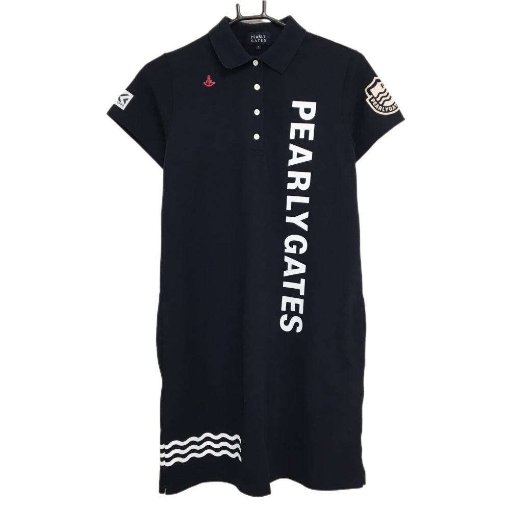 PEARLY GATES - PGG ポリエステルヤーン 半袖ポロシャツ ネイビー　サイズ２　レディース PEARLY GATES - PGG ポリエステルヤーン 半袖ポロシャツ