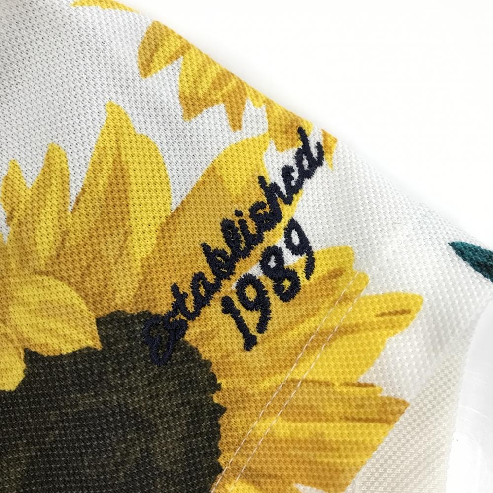 美品】パーリーゲイツ 半袖ポロワンピース 白×イエロー ひまわり