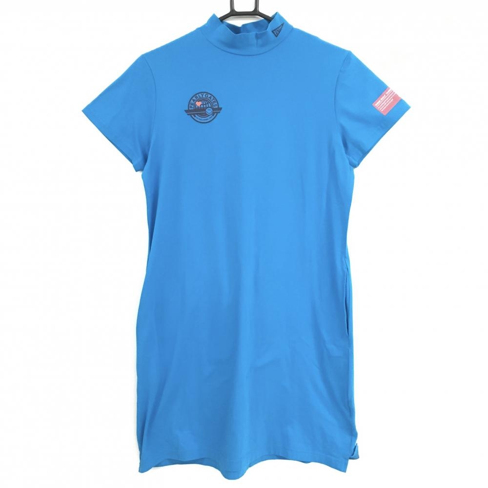 【美品】パーリーゲイツ 半袖ハイネックワンピース ブルー ニコちゃん スマイル レディース 2(L) ゴルフウェア PEARLY GATES