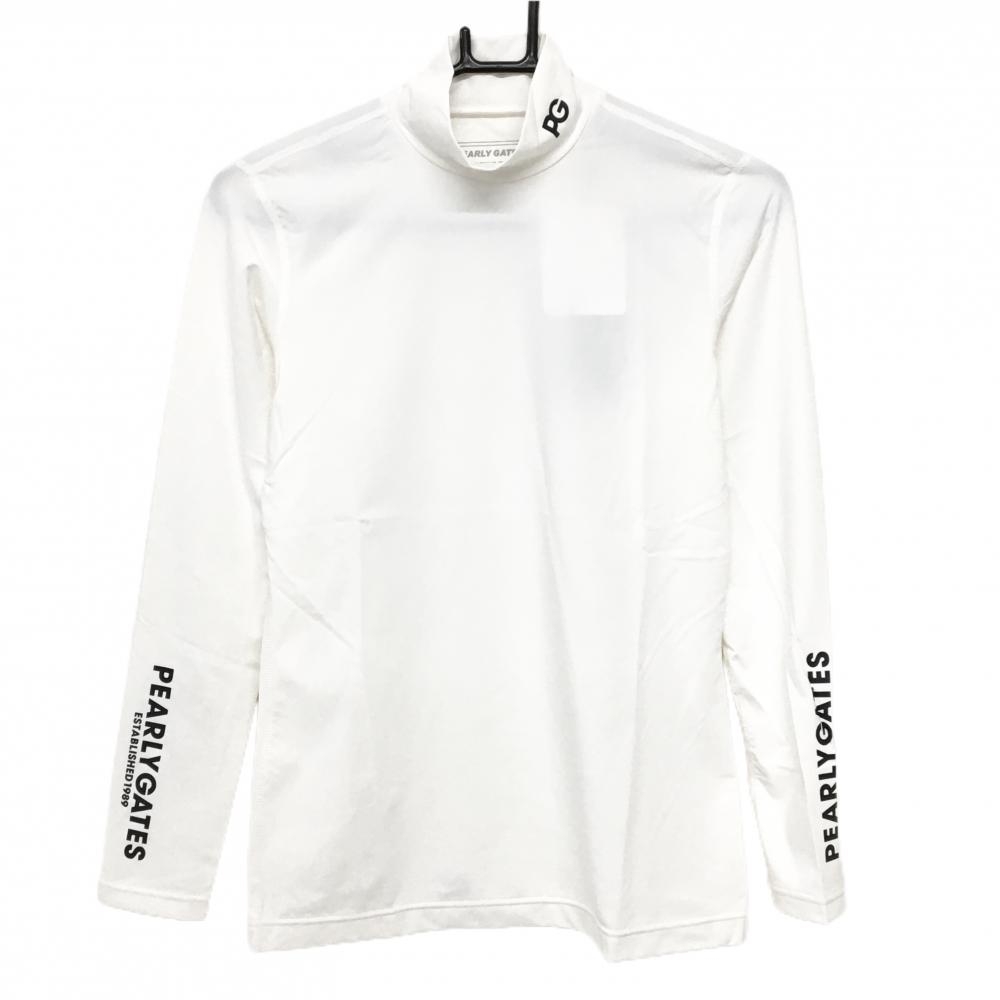 【新品】パーリーゲイツ ハイネックインナーシャツ 白×黒 袖ロゴ 多機能素材 レディース 2(L) ゴルフウェア PEARLY GATES
